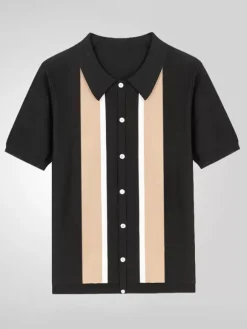 Polo Chemise À Revers Homme Manches Courtes En Tricot Boutonnage Confortable