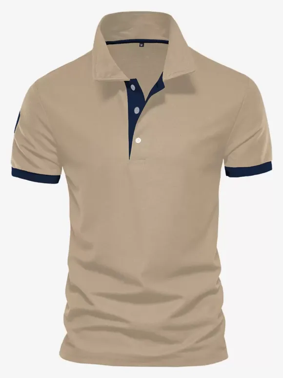 Polo Homme Col Rabattu Manches Courtes Boutons Classique Bleu Marine Foncé Chic