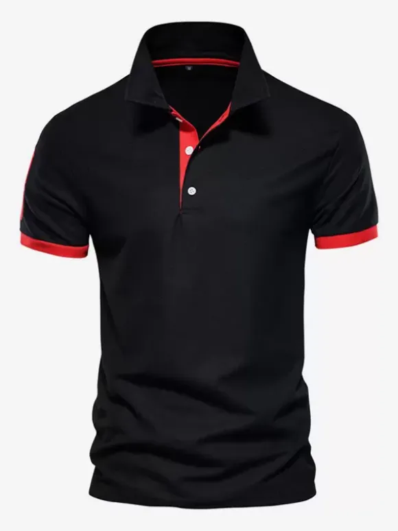 Polo Homme Col Rabattu Manches Courtes Boutons Classique Bleu Marine Foncé Chic