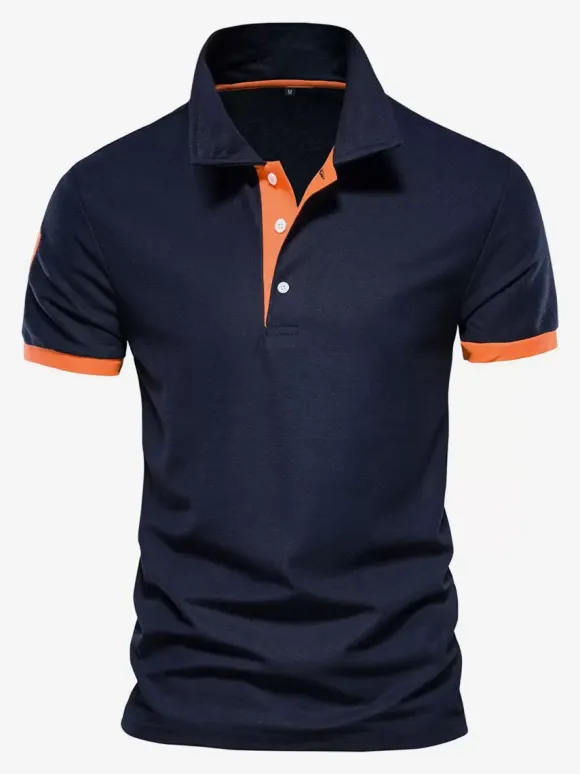 Polo Homme Col Rabattu Manches Courtes Boutons Classique Bleu Marine Foncé Chic