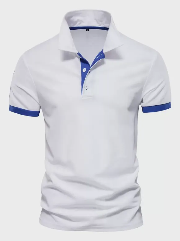 Polo Homme Col Rabattu Manches Courtes Boutons Classique Bleu Marine Foncé Chic
