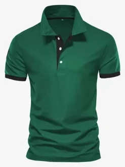 Polo Homme Col Rabattu Manches Courtes Boutons Classique Bleu Marine Foncé Chic