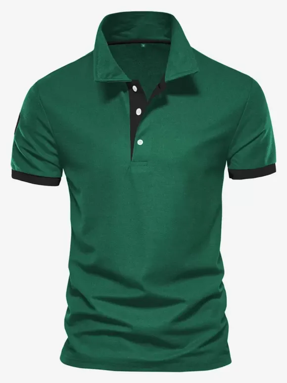 Polo Homme Col Rabattu Manches Courtes Boutons Classique Bleu Marine Foncé Chic