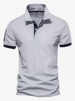 Polo Homme Col Rabattu Manches Courtes Boutons Classique Bleu Marine Foncé Chic