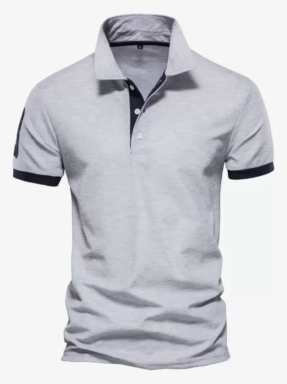 Polo Homme Col Rabattu Manches Courtes Boutons Classique Bleu Marine Foncé Chic