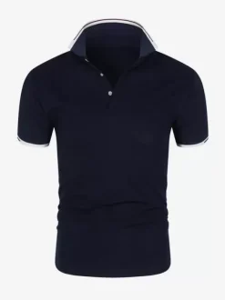 Polo Homme Décontracté Col Rabattu Manches Courtes Coupe Classique