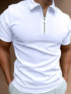 Polo pour homme à col rabattu et manches courtes avec fermeture éclair et coupe classique