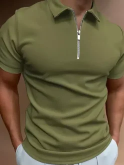 Polo pour homme à col rabattu et manches courtes avec fermeture éclair et coupe classique