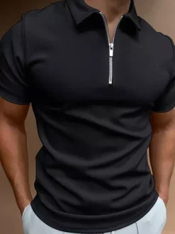 Polo pour homme à col rabattu et manches courtes avec fermeture éclair et coupe classique