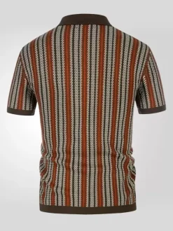 Polo T-Shirt À Revers Homme Rayé Manches Courtes Simple Boutonnage Décontracté