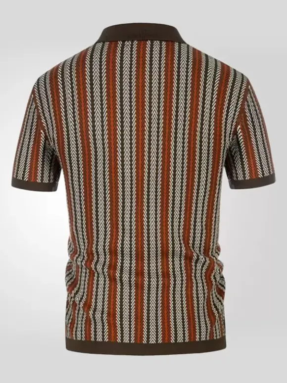 Polo T-Shirt À Revers Homme Rayé Manches Courtes Simple Boutonnage Décontracté