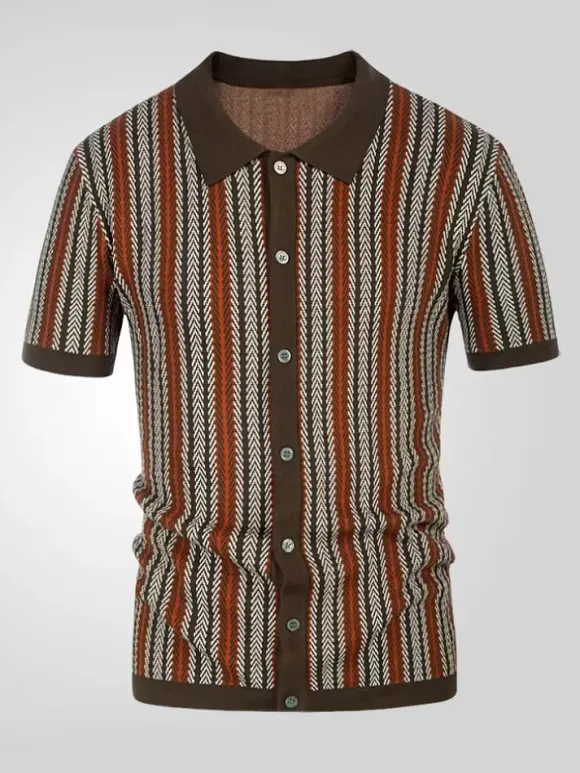 Polo T-Shirt À Revers Homme Rayé Manches Courtes Simple Boutonnage Décontracté