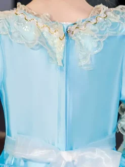 Polyester Fiber Tea Party Ruffles Manches 3/4 Robe en polyester ROCOCO Style Blue Kids  'Lolita Robes