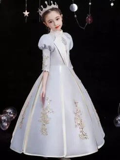 Polyester Fibre Tea Party 3/4 Longueur Manches Polyester Combinaison Gothic Silver Robes Lolita Kids