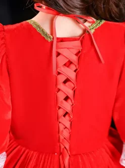 Polyester Fiber Tea Party Dentelle Manches 3/4 Polyester Robe Gothique Rouge Enfants  'Lolita Robes