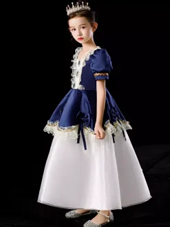 Polyester Fibre Tea Dentelle Dentelle 3/4 Longueur Manches Robe en polyester Robes Lolita Blue Gothic Blue Kids