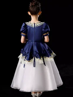 Polyester Fibre Tea Dentelle Dentelle 3/4 Longueur Manches Robe en polyester Robes Lolita Blue Gothic Blue Kids