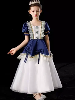 Polyester Fibre Tea Dentelle Dentelle 3/4 Longueur Manches Robe en polyester Robes Lolita Blue Gothic Blue Kids