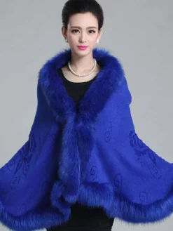 Poncho Cape Femmes Vestes et Manteaux Hivers à Col Rond avec Manches Longues Volants Unicolore