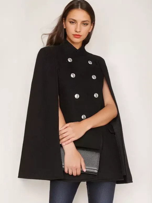 Poncho Femme avec Manches Longues à Col Montant Bicolores