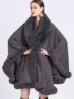 Poncho Femme avec Manches Longues à Col Revers Unicolore