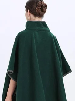 Poncho Femme Manteau Bicolore Col Montant Beige Chaud Cape