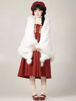 Poncho gothique Lolita en polyester blanc avec pompons pour l'automne