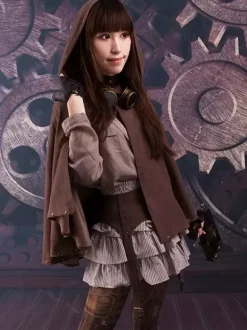 Poncho gothique Lolita en daim marron foncé Vêtements d'extérieur Lolita d'automne