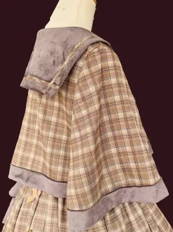 Poncho Lolita classique Infanta en coton bleu ciel clair avec n艙uds et carreaux vêtements d'extérieur Lolita d'automne