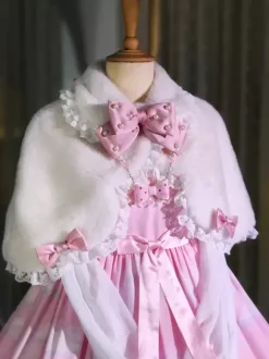 Poncho Lolita doux en polyester blanc avec n艙uds en dentelle et vêtements d'extérieur Lolita d'automne