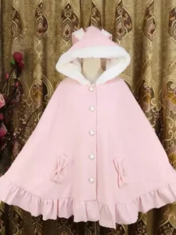 Poncho Sweet Lolita Blanc Passepoil Synthétique Hiver Lolita Outwears Déguisements Halloween