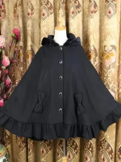 Poncho Sweet Lolita Blanc Passepoil Synthétique Hiver Lolita Outwears Déguisements Halloween