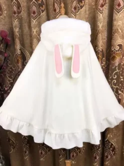 Poncho Sweet Lolita Blanc Passepoil Synthétique Hiver Lolita Outwears Déguisements Halloween