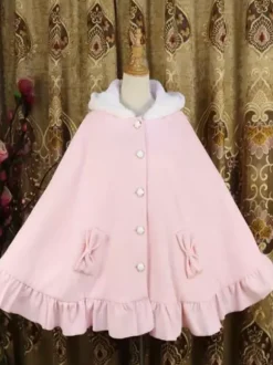 Poncho Sweet Lolita Blanc Passepoil Synthétique Hiver Lolita Outwears Déguisements Halloween