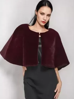 Poncho Cape Bordeaux Femme mariage soirée