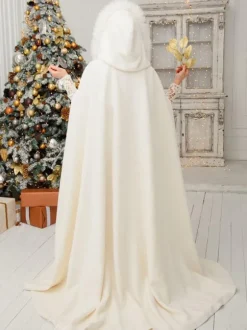 Poncho À Capuche Femme Ivoire Cape De Mariée En Fausse Fourrure