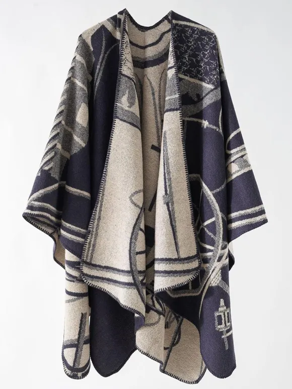 Poncho Femme Cape Rouge Bicolore