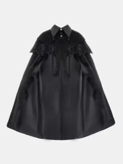 Poncho gothique Lolita en polyester noir à volants vêtements d'extérieur Lolita d'hiver