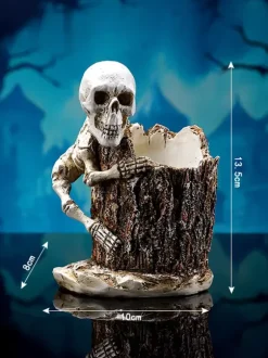 Porte-stylo en résine en forme de tête de mort pour Halloween