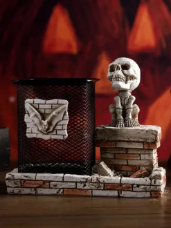Porte-stylo en résine en forme de tête de mort pour Halloween