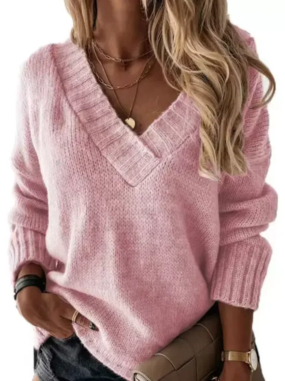 Pull à Col V avec Manches Longues Unicolore