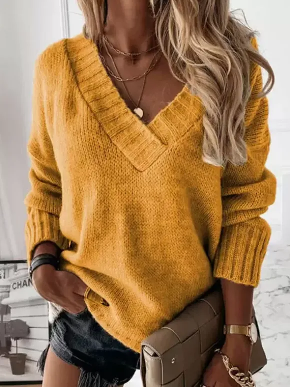 Pull à Col V avec Manches Longues Unicolore