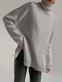 Pull col roulé oversize avec fentes latérales pour femme 2026