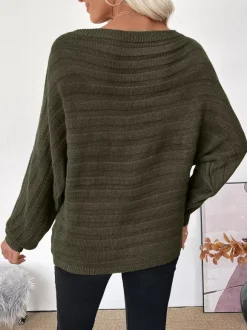 Pull en maille à manches longues et épaules dénudées coupe ample pour femme (collection 2026)