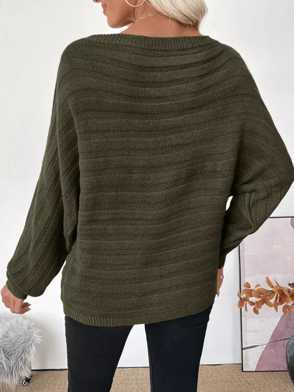 Pull en maille à manches longues et épaules dénudées coupe ample pour femme (collection 2026)