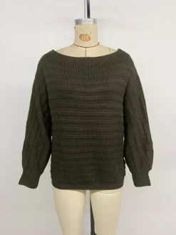 Pull en maille à manches longues et épaules dénudées coupe ample pour femme (collection 2026)