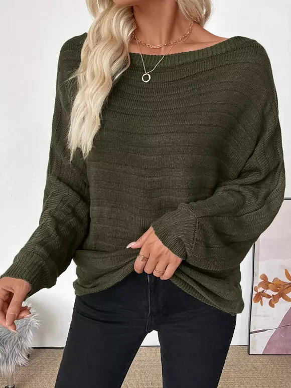 Pull en maille à manches longues et épaules dénudées coupe ample pour femme (collection 2026)