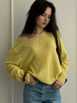 Pull en maille effet usé avec paillettes pour femme (2026)