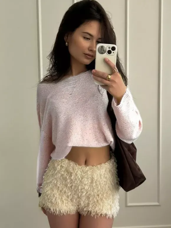 Pull en maille effet usé avec paillettes pour femme (2026)