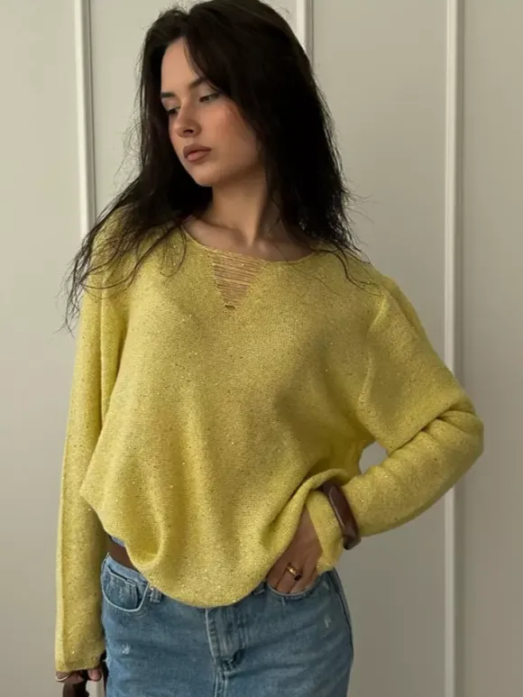 Pull en maille effet usé avec paillettes pour femme (2026)